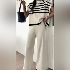 Chic Striped Cream Wide Leg Jumpsuit